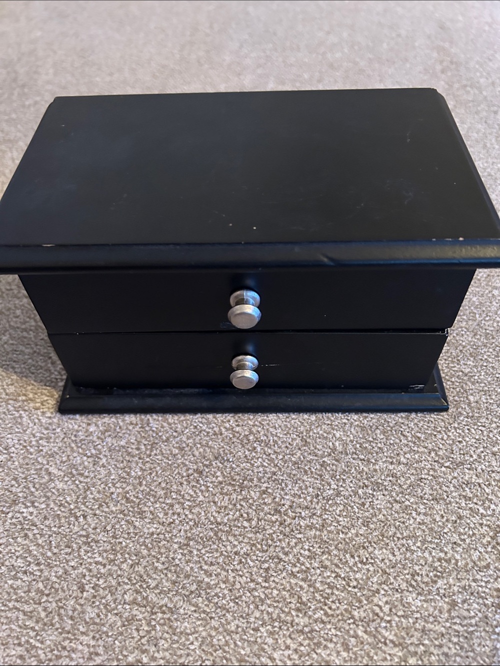 Black Two-Drawer Jewelry Box with Silver Knobs